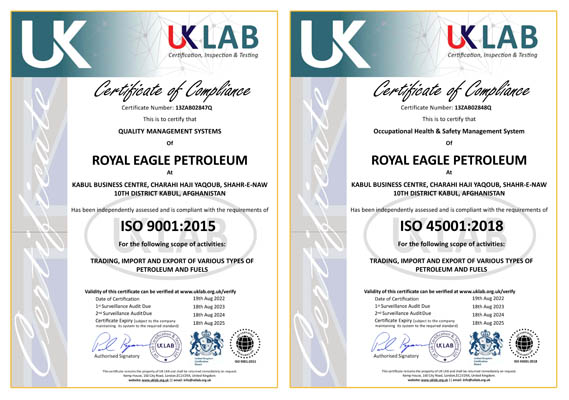 Combined ISO Certificates of Royal Eagle Petroleum