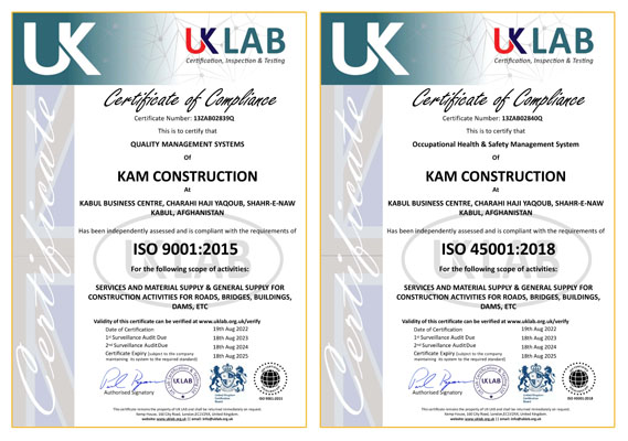 Combined ISO Certificates of Kam Construction